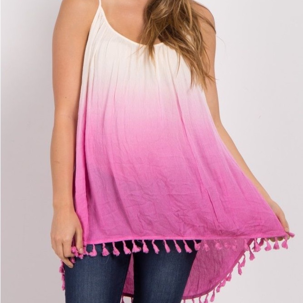 Pink Blush Pink Ombré Tassel Trim Maternity Tank Top -Size Small